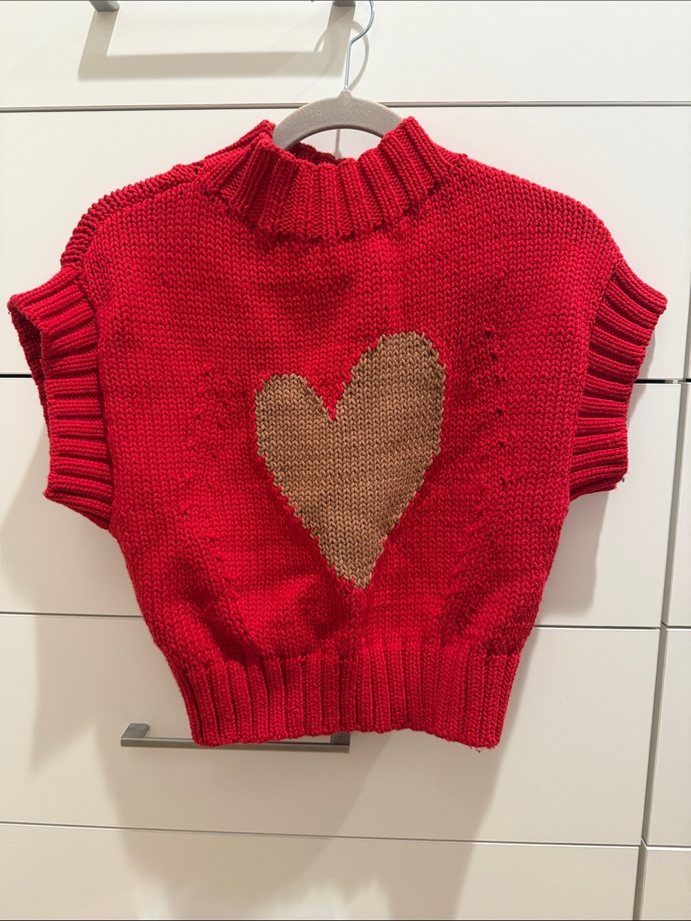 Maeve Red Knit Sweater Vest with Tan Heart